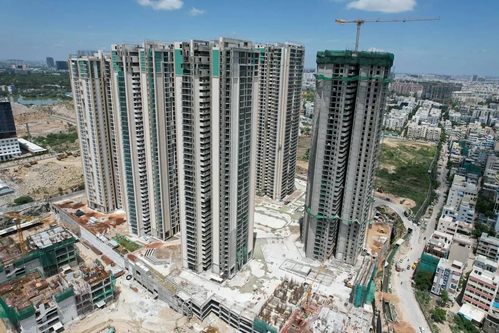 Aerial view of residential high-rises under construction